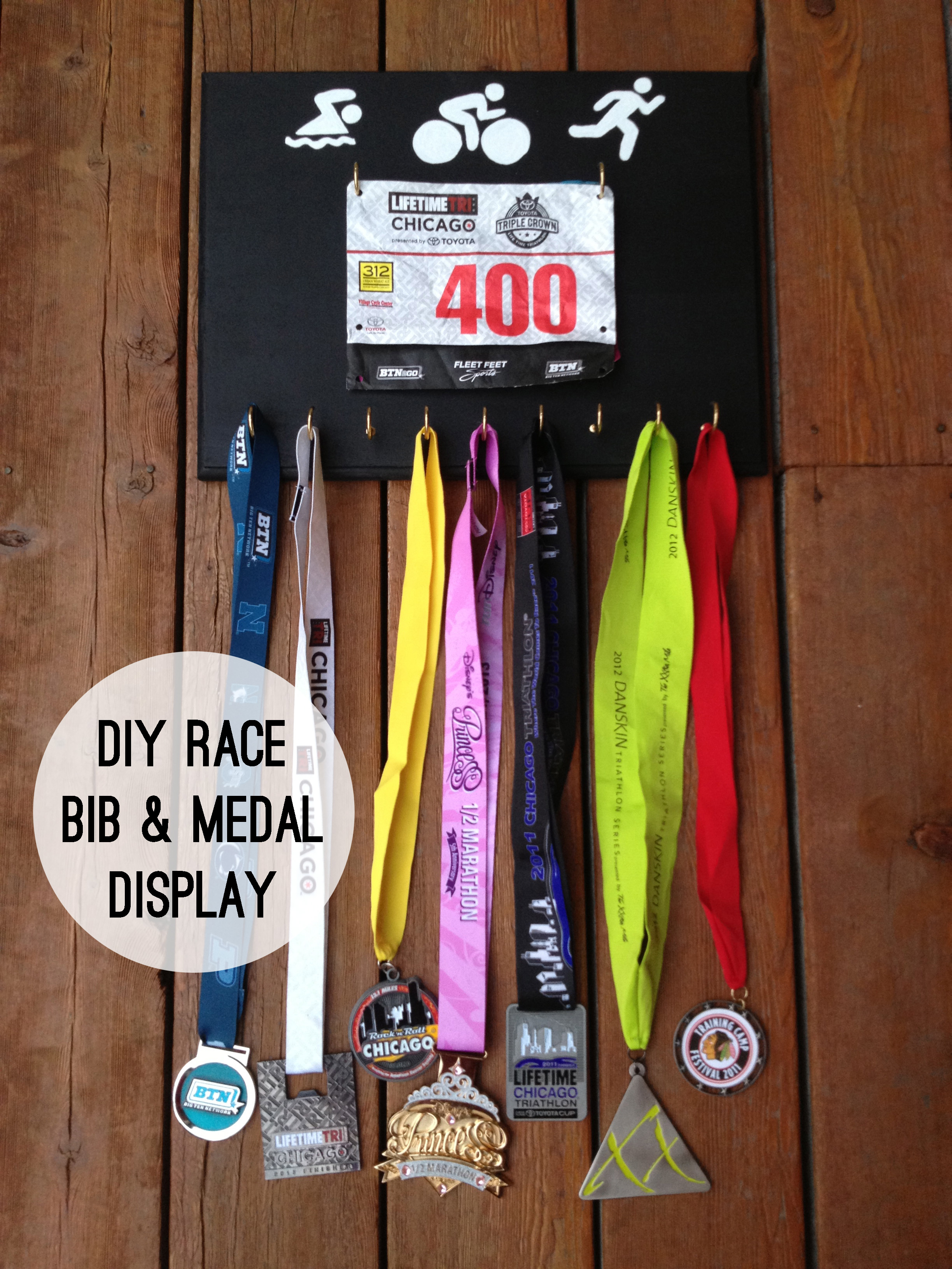 DIY Running Bibs and Medals Display
